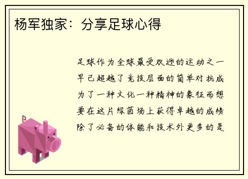 杨军独家：分享足球心得